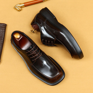 Chaussures Oxford pour hommes en cuir véritable de haute qualité, style décontracté et professionnel, bout carré, chaussures de marié, nouveau style britannique EVERGREEN 2025 - Product Image 3