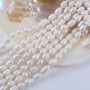 Promotion de perles d'eau douce blanches en forme de riz filetées de 8-9 mm, naturelles, pour collier et bracelet DIY, vente en gros de Zhuji - Product Image 5