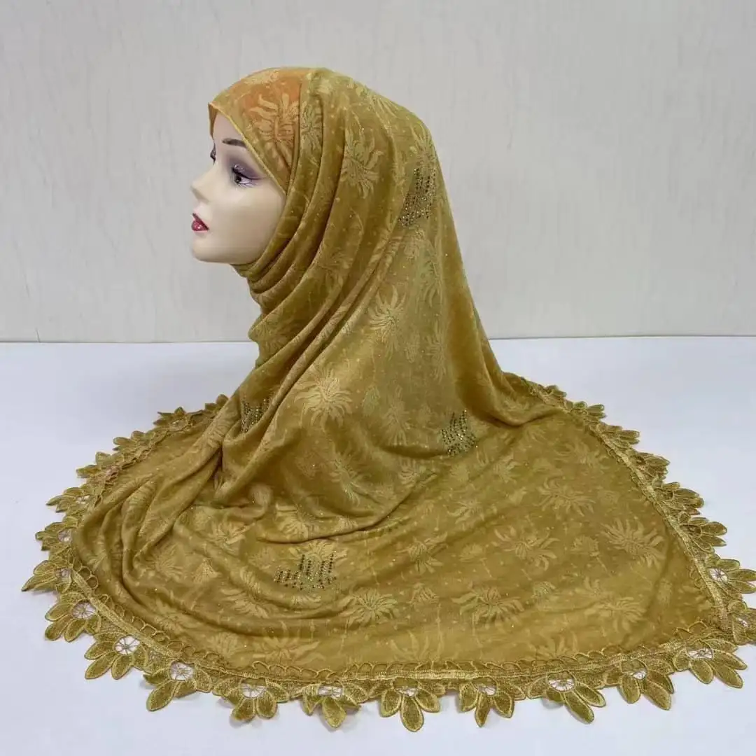 MS-2128 broderie écharpe nouveau strass voile prière Hijab 2023 printemps et automne femmes 100% coton musulman instantané Hijab 12 pièces