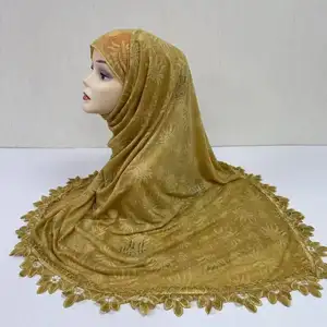 Sciarpa MS-2128 ricamata nuovo velo di strass preghiera Hijab 2023 primavera e autunno 100% in cotone musulmano instant Hijab 12 pz