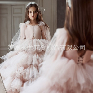 S0251R New Children's Fashion Temperament High Quality Lei Princess Tail Puffy Cake Long <b>Sleeve</b> Princess Dress - Product Image 4