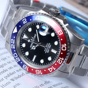 Montre personnalisée avec logo, NH35, montres vintage Sub, lunette rouge et bleue, étanche à 300 mètres, montre de plongée, aiguilles lumineuses, montre-bracelet en acier - Product Image 2