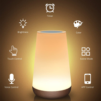 Lampe de bureau tactile 13 couleurs Décoration de la maison Éclairage d'ambiance Base en plastique en bois Lumière USB rechargeable