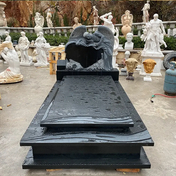 Monumentale Stein begräbnis denkmäler Grab Grabstein platte Friedhof Engel Schwarzer Granit Grabsteine