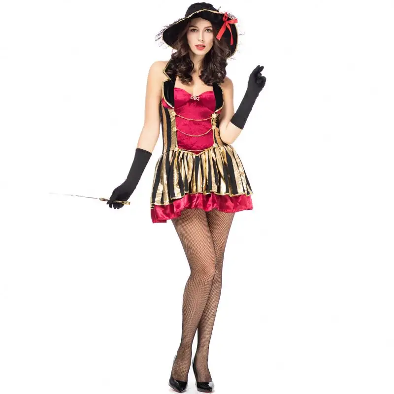 Jeu de rôle d'Halloween pour dames robe de pirate sexy jeu uniforme ensemble Cosplay magicien Sexy robe rouge Costume Halloween avec chapeau