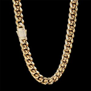 Hip Hop Zircon Spring Buckle Stainless Steel <b>Necklace</b> Round Ground High Polished Cuban Chain <b>Men</b> <b>Necklace</b> Cuban Link Chain - Product Image 4