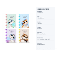 Carnet A5 à reliure champignon 80 feuilles 100 g/m² 4 motifs chat porte-bonheur Papeterie scolaire pour étudiants Vente en gros