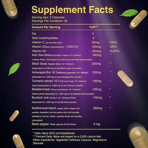 Factory Direct <strong>Sea</strong> <strong>Moss</strong> 120 Capsules Black Seed Oil Ashwagandha Bladderwrack Vitamin D3 K2 Turmeric Vitality Immunity Longervity - Product Image 5