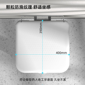 Taburete plegable para baño, montado en la pared, 400x425x450mm, aleación de aluminio y acero inoxidable para personas mayores y mujeres embarazadas - Product Image 2