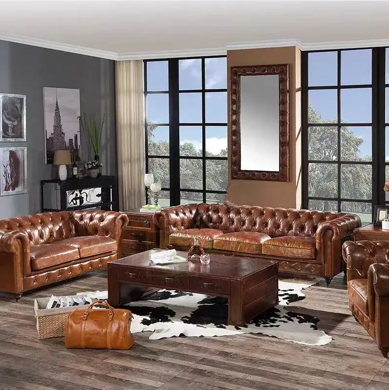 Sofá Seccional de tela con cojín de madera para sala de estar Antiguo Real vintage de lujo moderno