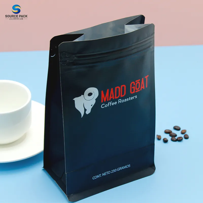 Embalaje personalizado con cierre de cremallera de fondo plano, bolsa de plástico para café, 500g, gran oferta