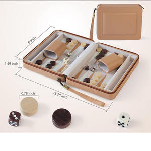 Jeu de backgammon magnétique <span class=keywords><strong>classique</strong></span> de 9 pouces, jeu de voyage portable, plateau de backgammon en cuir PU avec 32 pièces en bois et 5 dés - Product Image 3