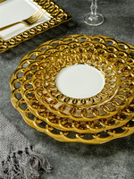 Service de vaisselle de luxe en céramique creuse à bord doré personnalisé avec motif de fleurs pour mariages, restaurants et fêtes