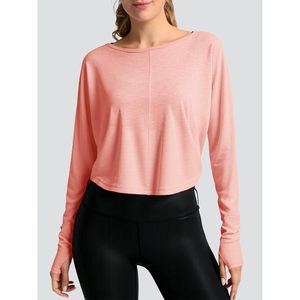Custom Womens <b>Long</b> <b>Sleeve</b> <b>Crop</b> <b>Top</b> Crossover Back Loose Yoga Gym Shirt With Thumb Holes Stretchy Athletic Wear - Product Image 2