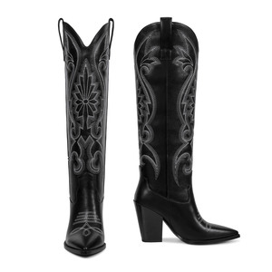 <span class=keywords><strong>Botas</strong></span> Vaqueras de Tacón Alto para <span class=keywords><strong>Mujer</strong></span>, Estilo Vaquero, Bordadas en Negro, Punta Puntiaguda, para Fiestas de Verano, Venta al por Mayor de WETKISS - Product Image 4
