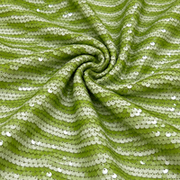 Nouveau tissu en maille brodé de sequins rayés bicolores vert lime brillant, vente en gros pour robes, costumes de scène et décorations d'événements