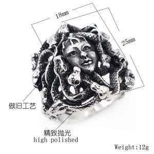 <b>Snake</b> Woman Face <b>Ring</b> Retro <b>Silver</b> Men's Jewelry Gift Fashion <b>Ring</b> Animal Zodiac Design - Product Image 2