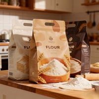 Sachet PE refermable à fond carré de qualité alimentaire CM avec trou de suspension, impression en héliogravure, pour emballage de gelée, riz, farine de blé, 50 kg, recyclable