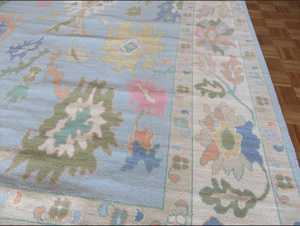 Tapis en laine Oushak bleu moderne personnalisable noué à la main tailles 9x12 & 10x14 motif abstrait pour chambre d'enfant maison-cadeau - Product Image 5