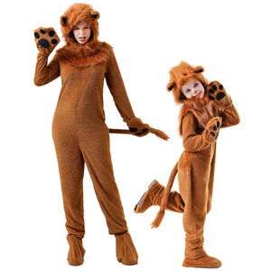 Disfraz de León para Adultos y Niños, Traje de Cosplay para Actuaciones, Piel Sintética Marrón con Capucha y Cola - Product Image 5