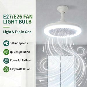 พัดลมเพดานอัจฉริยะ 3-in-1 AC85-265V สำหรับห้องนอนและห้องนั่งเล่น ฐานหลอดไฟ E27 พร้อมรีโมทคอนโทรล พัดลมพลาสติก 3 ระดับความเร็ว - Product Image 5