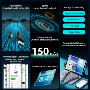 Piva s6w 13mm 2.4G không dây cổ Thể Thao Tai nghe âm nhạc trò chơi Tai nghe enc ai giảm tiếng ồn 150mAh 20 giờ Tuổi thọ pin - Product Image 3