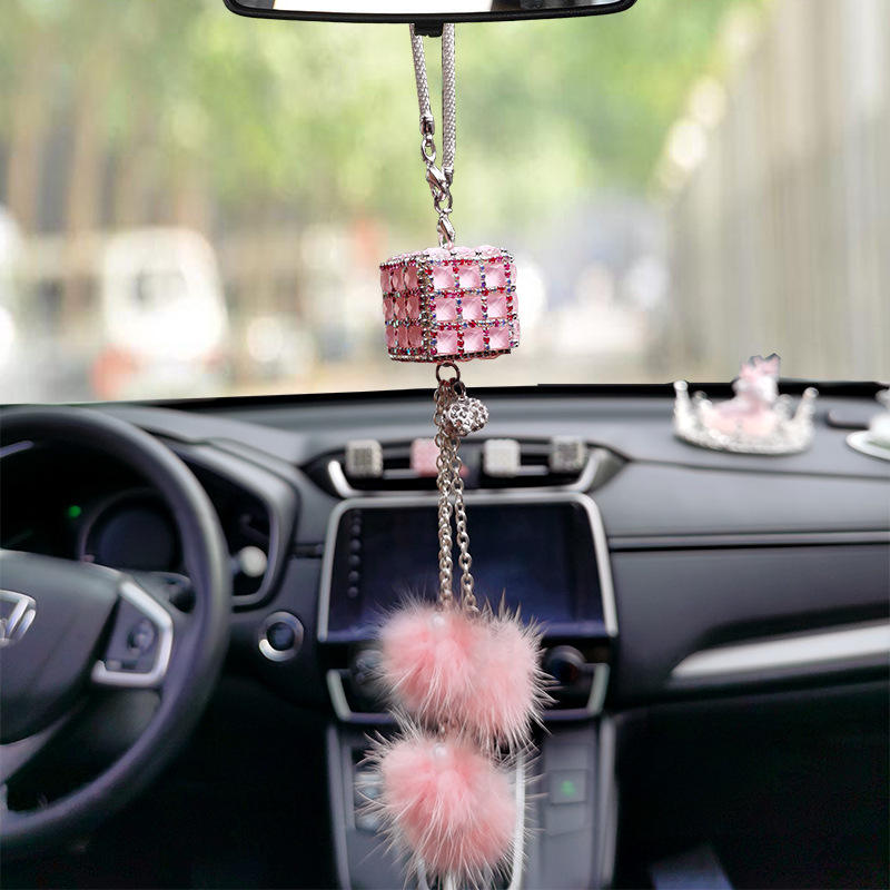 Colgante de espejo retrovisor cubo rubiks rosa