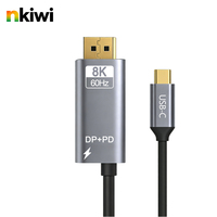 Câble Type-C vers DP plaqué or de haute qualité DP 1.4 8K 60Hz avec adaptateur PD 100W, gaine en PVC pour ordinateur, projecteur et téléphone
