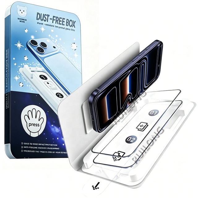 OEM Customized New Design Dust-Free Magic Box Shatterproof 9H Screen Protector Installation Kit for IPhone 16 17 18 Pro Max