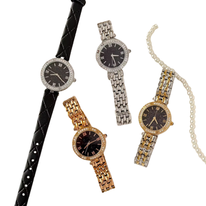 Montre à quartz en acier inoxydable pour femmes, montre à quartz de luxe, diamant en moissanite, bracelet en cuir brillant, alliage, verre, montres pour femmes - Product Image 6