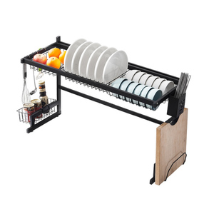 negro de acero inoxidable de metal por el fregadero de cocina extraíble plato de secado escurridor <span class=keywords><strong>estante</strong></span> de almacenamiento - Product Image 1