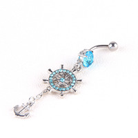 Anneau de nombril en acier inoxydable serti de diamants en forme d'ancre de bateau, anneaux de nombril de créateur en gros