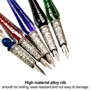 Set pena kaligrafi Dip kaca Vintage, 2 ujung pena ekstra fleksibel, tempat pena timbul, tinta, pena kaca kristal untuk menggambar menulis seni - Product Image 5