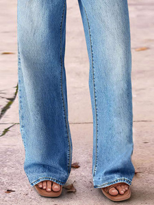 Jeans a <span class=keywords><strong>Vita</strong></span> Alta e Gamba Larga per Donna - Lavaggio Chiaro <span class=keywords><strong>con</strong></span> Coulisse Elastica <span class=keywords><strong>in</strong></span> <span class=keywords><strong>Vita</strong></span> <span class=keywords><strong>Pantaloni</strong></span> <span class=keywords><strong>in</strong></span> Denim Elasticizzato Vintage Casual Vestibilità Comoda - Product Image 5