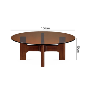 <span class=keywords><strong>Tavolino</strong></span> da Caffè Rotondo in Noce Nero Americano con Piano in <span class=keywords><strong>Vetro</strong></span> Fumé, Arredamento Moderno Mid-Century per Soggiorno - Product Image 2