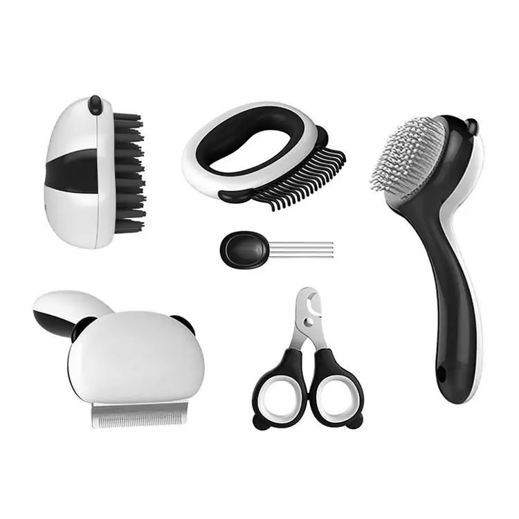 Forma panda 7 em 1 pet grooming set e pet Deshedding Comb Slicker Massage Brush Nail Clipper Pequeno Cão E Gato Kit de Cabelo