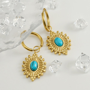 ZOGXIN Gold Turquoise Pendant Earrings Flower Design Geometric Bezel Setting For Women - Product Image 2