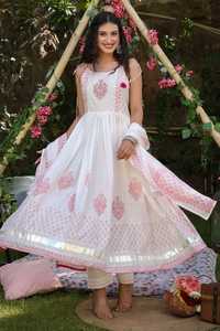 ชุด anarkali พิมพ์ลายมัลกาลิสีชมพูและชุด dupatta สำหรับผู้หญิงใส่แบบดั้งเดิมทันสมัย - Product Image 2