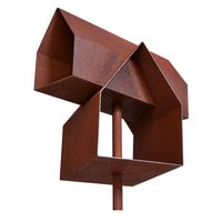 Mangeoire à oiseaux JH-Mech personnalisée, grande capacité de graines, imperméable, toit triangulaire à deux niveaux, en acier Corten, sur un support