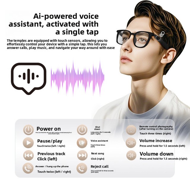 Stylish GS07 Photochromic Smart Glasses Light-Adaptive Lenses Open-ear Audio Eyewear for Outdoor Small MOQ Custom