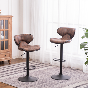 Weathered Upholstery Airlift Adjustable Swivel Barstool with Chrome Base, Set of 2, Brown - Product Image 1