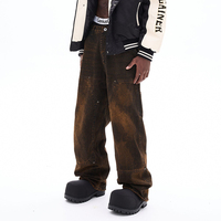 Pantalon de travail vintage marron tendance, robuste et élégant, avec patchwork en denim style Wasteland, pour homme