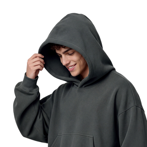 Sweat à capuche unisexe en molleton épais coupe oversize et carrée, style streetwear, couleur unie, coupe courte, pour homme - Product Image 4