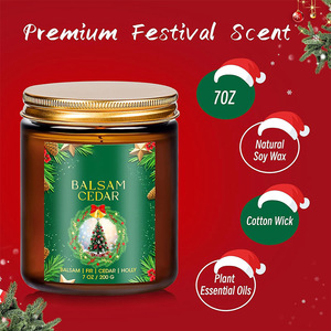 Ensemble cadeau de 4 bougies parfumées de Noël avec logo personnalisé, pot en verre ambré de 7 oz, cire de soja, parfum d'hiver, décoration de la maison - Product Image 4