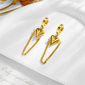 Heart Shape <b>Chain</b> Earrings Gold Plated <b>Titanium</b> Steel With Diamond Pendant For Women Party Jewelry - Product Image 3