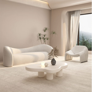 Nordic Cream Lamb Fleece Sectional <strong>Sofa</strong> <strong>Set</strong> for Small Apartments Beauty Salon Living Room Clothing Store Lounges Durable Fabric - Product Image 2