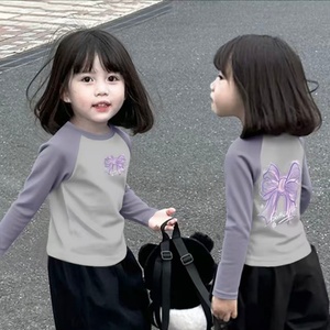 เสื้อยืดแขนยาวเด็กผู้หญิง ลายพิมพ์ ระบายอากาศ ผ้าฝ้ายแท้ รุ่นใหม่ ปี 2025 สำหรับเด็กโต คอเสื้อสีตัดต่อ - Product Image 4