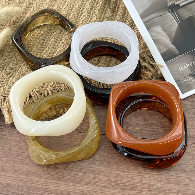 Resin Bracelet  Irregular Half Transparent Stone Pattern Wide Bracelet Retro Exaggerated Wholesale N266102