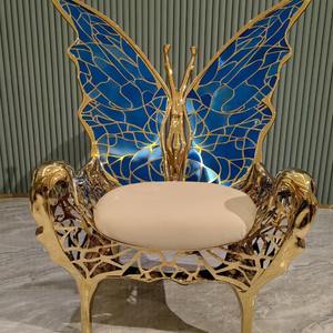 Moderne handgemaakte roestvrijstalen vlinderarmleuningstoel van stof, luxe voor woonkamer, villa, club of hotel. - Product Image 5