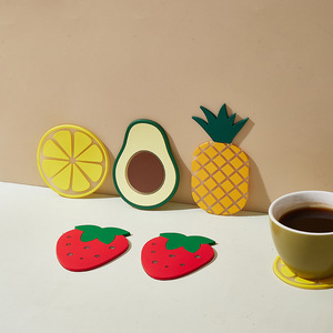 Silicone Fruit <b>Coaster</b> <b>Set</b> Strawberry Pineapple Avocado Lemon Heat Insulating Non Slip Mat For Tea Coffee Cup Protection - Product Image 1
